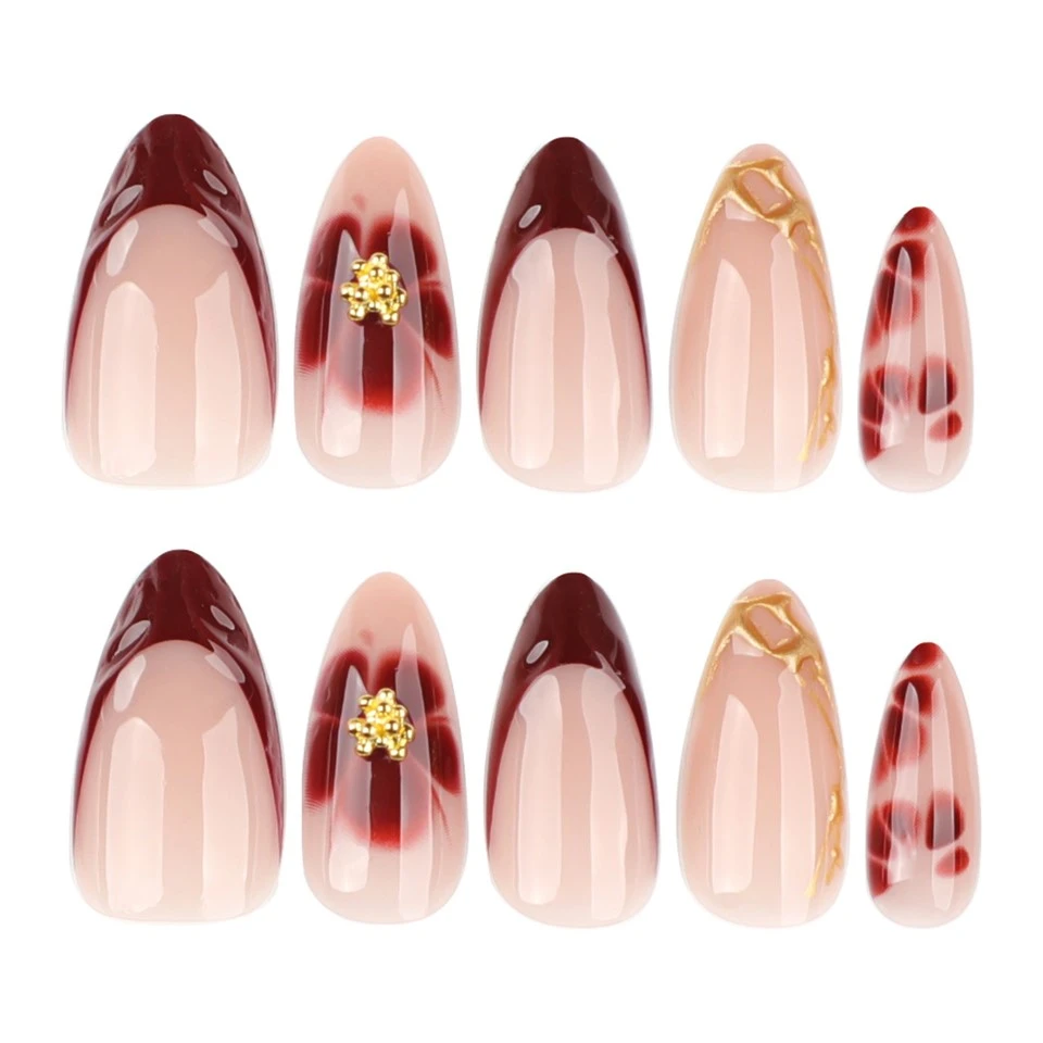 3d French Brown Floral Press On Nails price