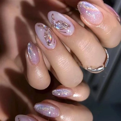 Króm Mirror Finish Glitter Press On Nails